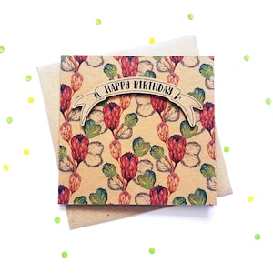 Carte d'anniversaire fleur tropicale avec feuilles, carte à motifs de plantes florales colorées avec bannière 3D. Idéal pour femme, soeur, meilleur ami, tante