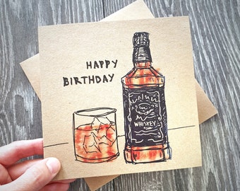 Tennessee Whiskey Birthday Card, illustrated cards ideal for brother, friend, sister, boyfriend, uncle. Happy birthday recycled square kraft