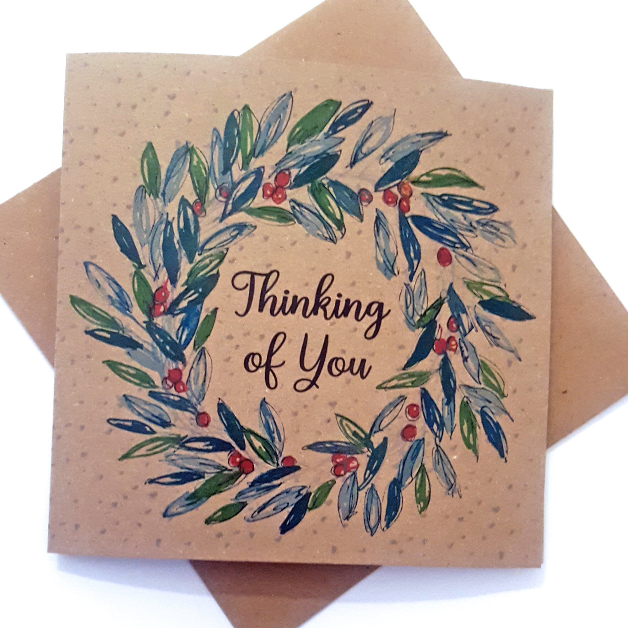 Thinking of You Christmas Card with Wreath send your  Etsy