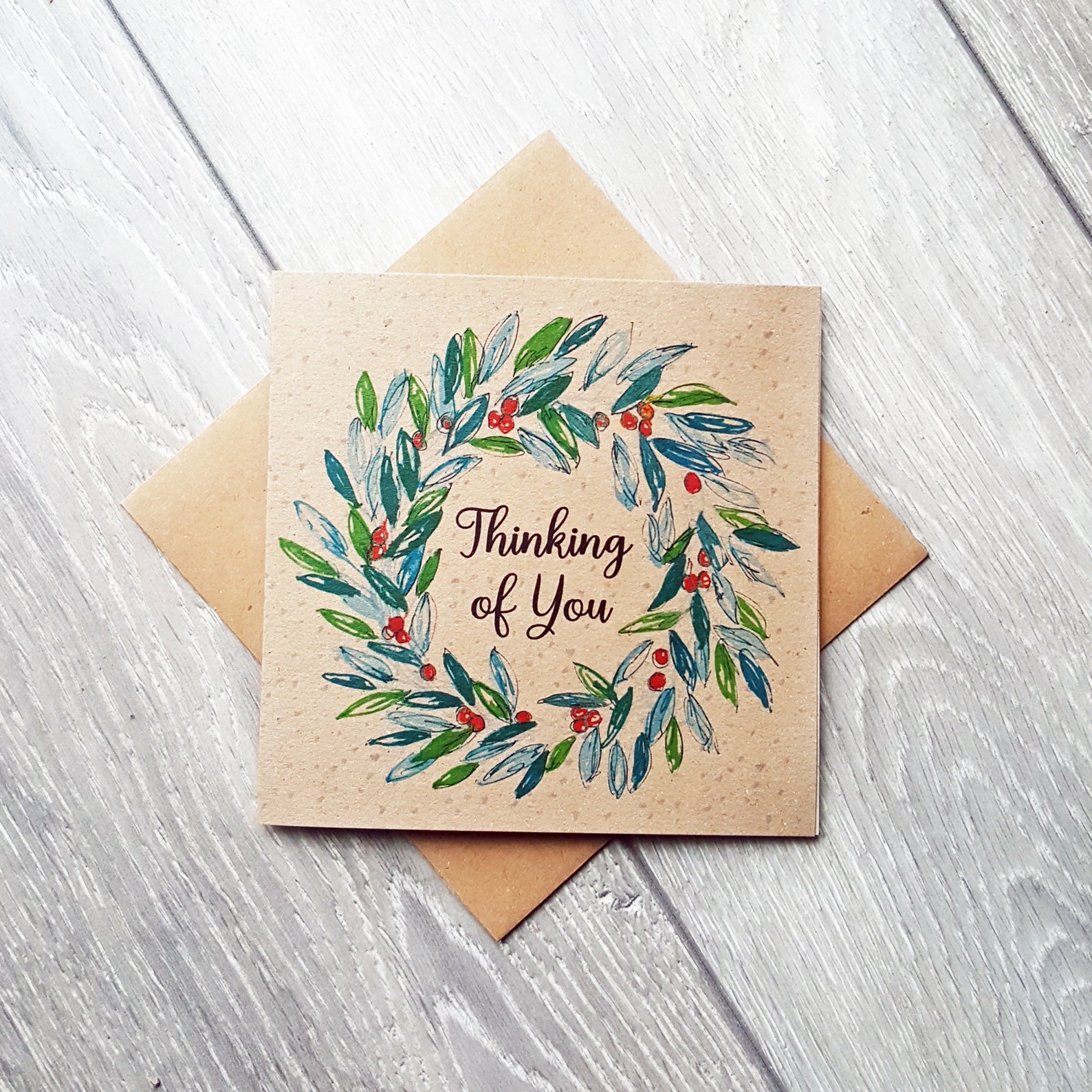Thinking of You Christmas Card with Wreath send your  Etsy