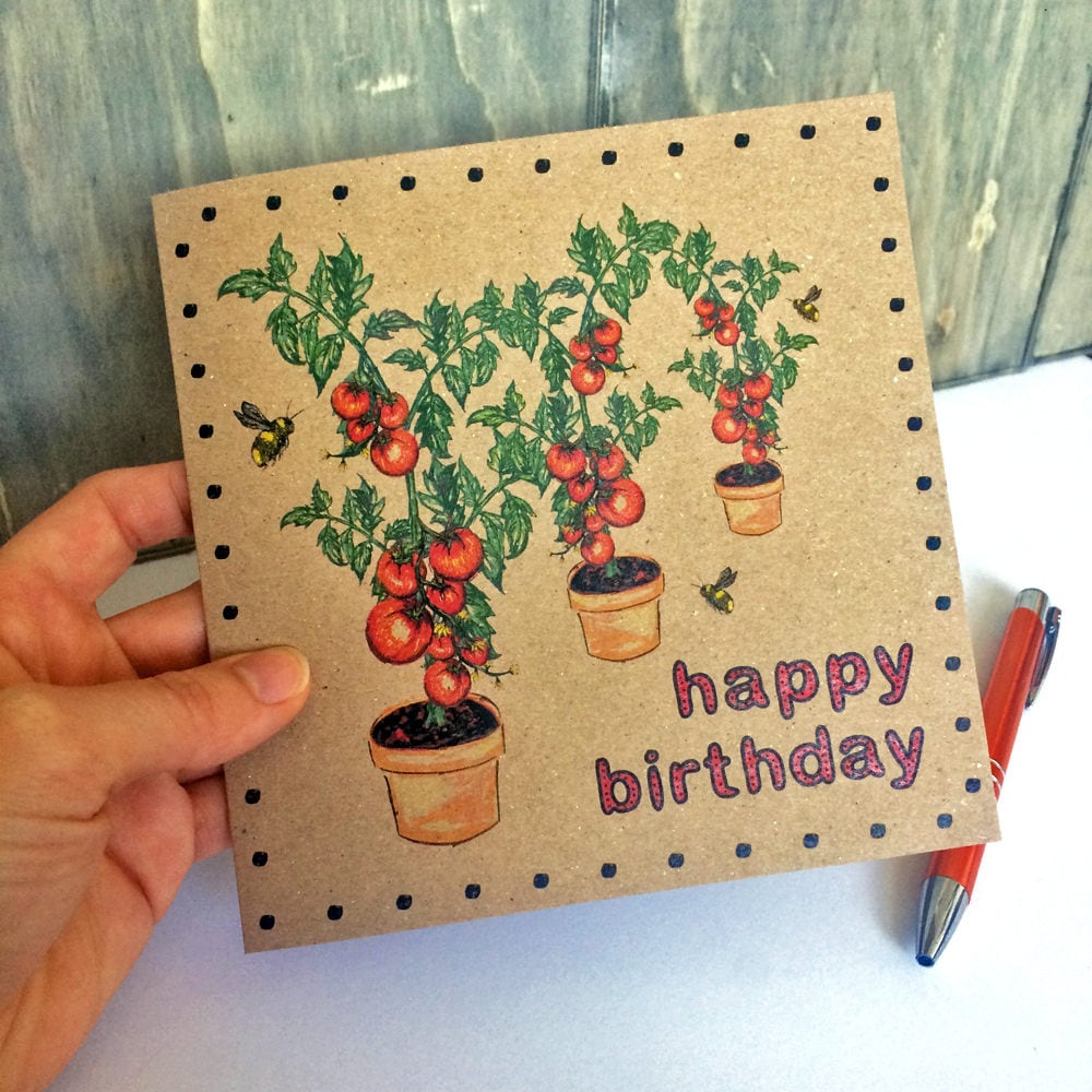Tomato Birthday Card with Bumble Bees vegetable plant Etsy