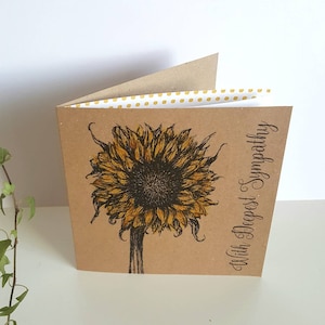 Sunflower Sympathy Card, floral thoughtful condolence card for a friend or family member. With deepest sympathy cards. Simple and recycled.