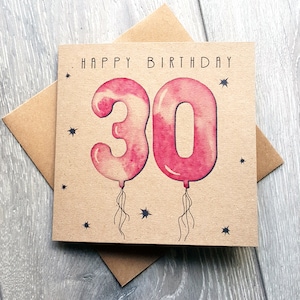 30 Jahre Geburtstag, Ballon Karte. Schlichte & einzigartige 30 Jahre Geburtstagskarte für Freundin, Schwester, Tochter, Tante, Nachbarin