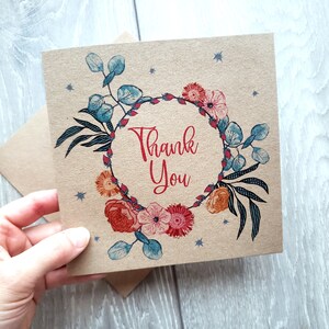 Florale Dankeskarte, farbenfrohe fröhliche Blumenillustrationen. Einzigartige recycelte Karte, sagen Sie Danke an einen Nachbarn, Freund, Tante, Eltern, Chef