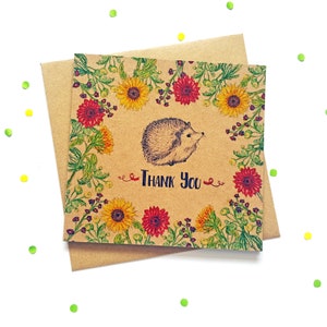 Hedgehog Thank You Card with Flowers, unique illustrated recycled greeting card. Ideal to say thanks to a neighbour, friend, pet sitter. image 6