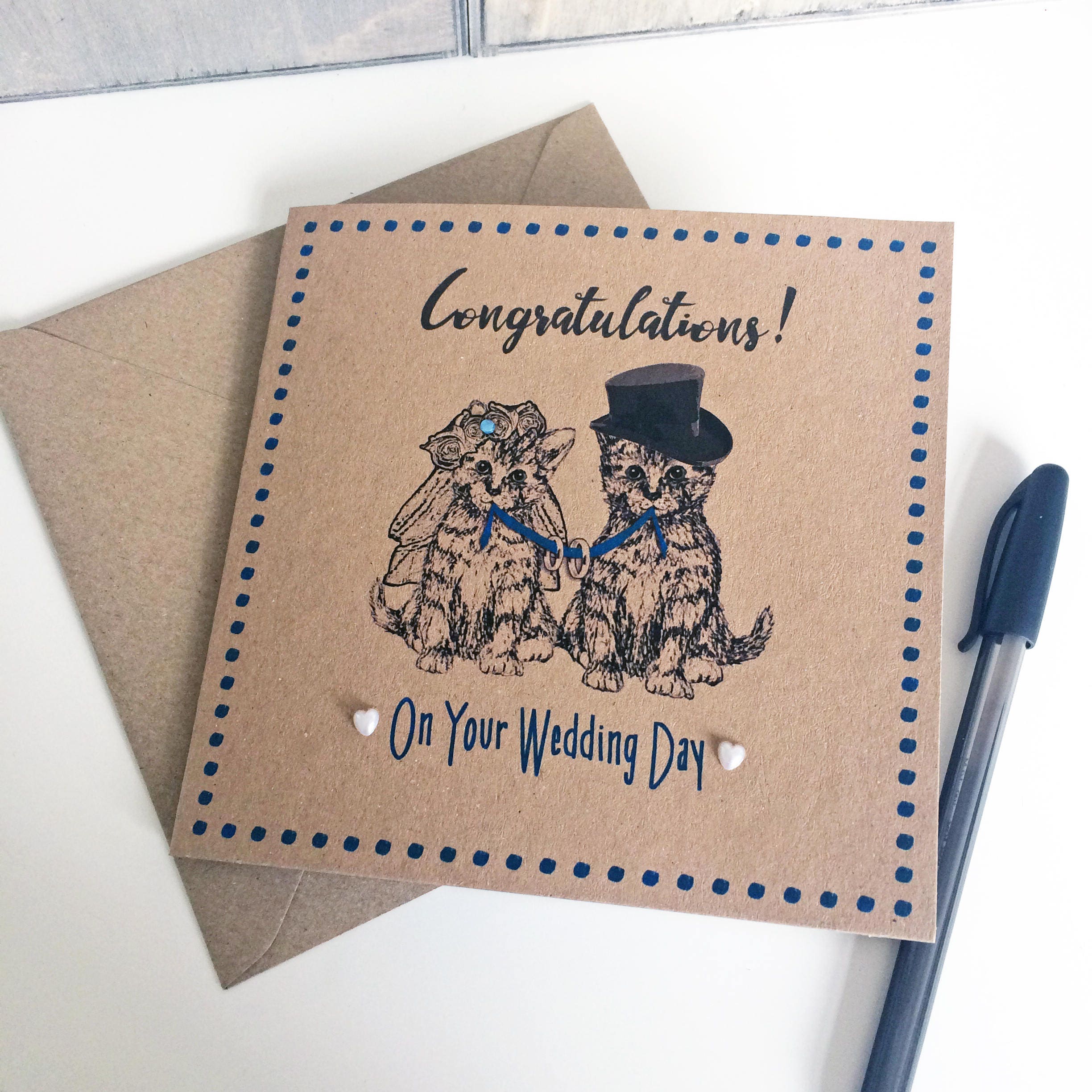  Cat Wedding Card Congratulations with Kitten Bride Groom Etsy
