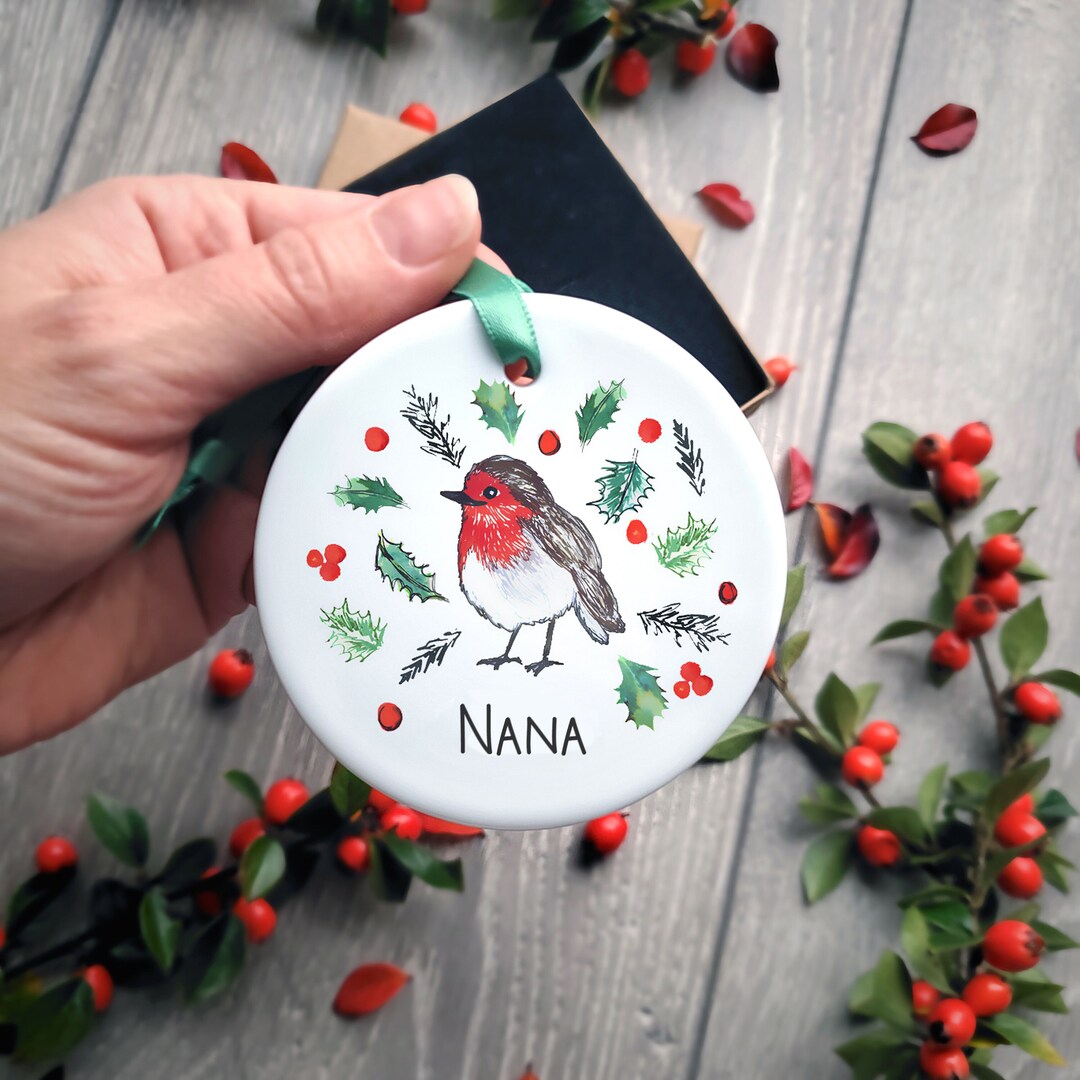 Personalised Robin Tree Decoration Ceramic. Christmas Hanging Etsy UK