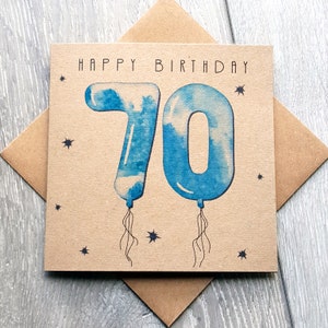 Carte du 70e anniversaire avec l'âge du ballon, simple et unique Carte de joyeux anniversaire de 70 ans idéale pour un ami, un voisin, un grand-père, un père, un oncle