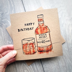 60 Jahre Geburtstagskarte mit Scotch Whisky Design, im Alter von 60 Jahren. Ideale recycelte Meilensteinkarten für Freund, Bruder, Kollegen, Ehemann UK
