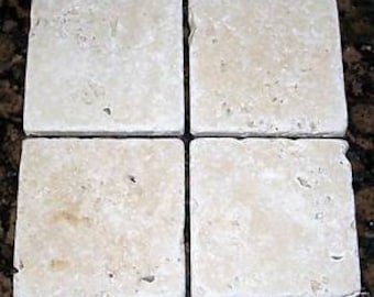 Posavasos de piedra travertino de marfil natural Set de 4