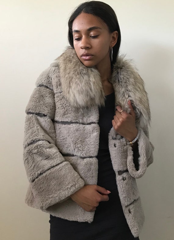 Fur coat with chinchilla rabbit Rex | Etsy