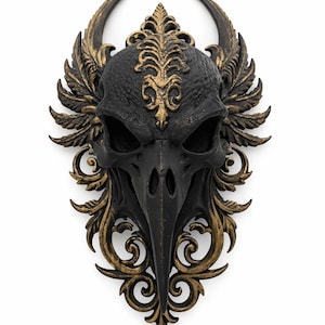 Gothic Raven Skull Wall Decor, Dark Aesthetic, 3D Printed