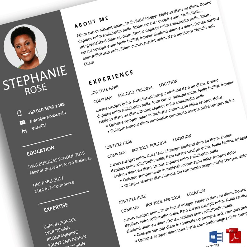 Resume Template STEPHANIE MS Word Easy to Edit | Etsy
