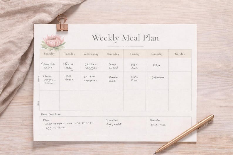 Weekly Meal Planner Printable – Minimalist Kitchen Organization (PDF ...