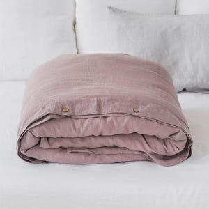 Housse de couette en lin Woodrose - Literie en lin délavé - Couette pour grand très grand lit rose poudré - Ensemble de lin naturel de poids moyen certifié OEKO TEX