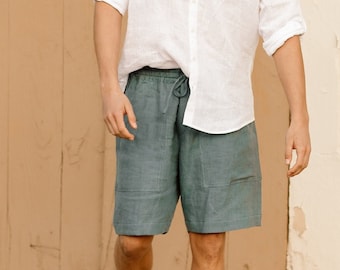 Men's linen shorts WATERTON / Elastic waist shorts / Cargo shorts / Men's linen shorts / Men's summer shorts