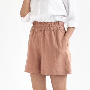 Linen shorts LAMU in Ash rose | Elastic linen shorts | Linen shorts women
