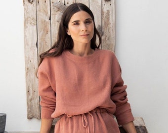 Linen sweatshirt GRASSE | Long sleeve linen top | Linen and tencel waffle top | Linen loungewear
