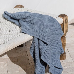 Gray blue linen waffle towel SET: hand, face, body linen towels / Absorbent waffle towels / Gift for him image 1