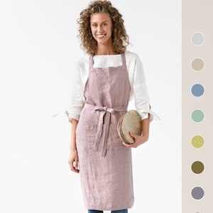 Linen apron. Washed linen apron for cooking, gardening. Full apron for women and men.