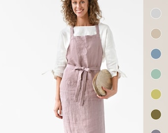 Linen apron. Washed linen apron for cooking, gardening. Full apron for women and men.