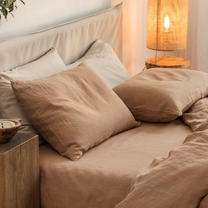 Latte Linen Pillowcase – Soft Stonewashed Flax Sham – Custom Size Breathable Pillow Cover – Warm Neutral Bedding Accent in European Linen