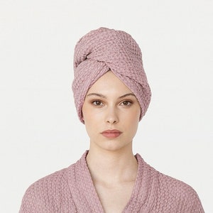 Linen hair turban towel in Woodrose. Shower bath turban. Hair towel wrap. Head towel. Hair wrap.