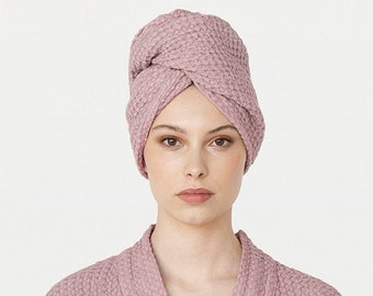 Linen hair turban towel in Woodrose. Shower bath turban. Hair towel wrap. Head towel. Hair wrap.