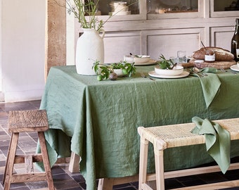 Linen Tablecloth in forest green/ Round, square table linens / Green tablecloth