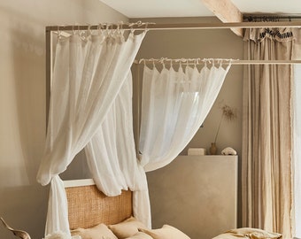 Tie top linen curtain panel, Various colours (1 pcs). Semi-sheer window, door curtain. Custom rod drapes with ties