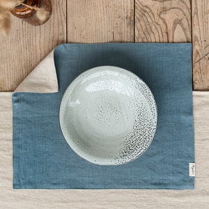 Double Layer Linen Placemat Set of 2 – Reversible Square Table Mats – Neutral Two-Tone Table Linen – Rustic Dining Decor – Gift for Her