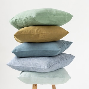 Leinen Kissenbezug – Dekoratives Kissen in Verschiedenen Farben – Steingewaschener Flachs Kissenbezug – Individuell angefertigtes Akzent-Kissen für Sofa oder Bett