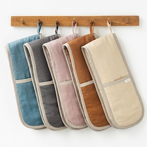 Double Linen Oven Mitt – Zero Waste Stone Washed Double Oven Gloves – Eco Friendly Heat Resistant Kitchen Mitts – Sustainable Baking Gift