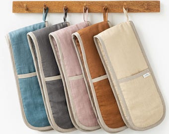 Double Linen Oven Mitt – Zero Waste Stone Washed Double Oven Gloves – Eco Friendly Heat Resistant Kitchen Mitts – Sustainable Baking Gift
