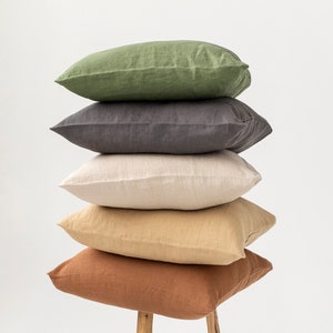 Linen Cushion Cover – Decorative Pillowcase in Multiple Colors – Custom Size Stonewashed Flax Sham – Soft Throw Pillow for Sofa or Bed