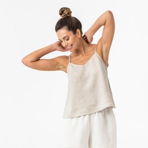 Sleeveless linen top ZION in Natural melange Spaghetti strap top Summer clothing for women Linen tank top Natural melange