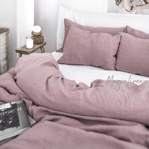 Linen duvet cover in Woodrose Dusty Pink. Washed linen bedding. Custom sizes. Farmhouse decor image 6