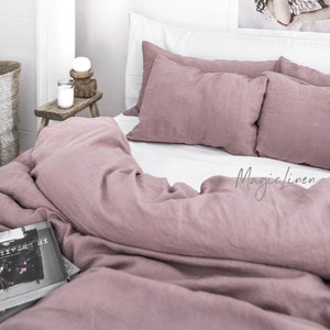 Woodrose Linen Duvet Cover – Stonewashed Flax Bedding – Dusty Pink Queen King Comforter – OEKO TEX Certified Midweight Natural Linen Set