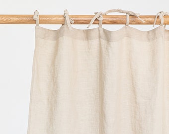 Tie top linen curtain panel in white color | Semi-sheer window, door curtain | Custom rod drapes with ties