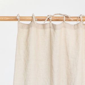 White Tie Top Linen Curtain Panel – Semi Sheer Window or Door Drape – Farmhouse Minimalist Curtain – Custom Size Soft Flax Linen Panel