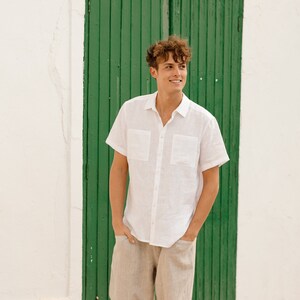 Linen shirt for men PORTLAND in White / Short sleeves / Lightweight / Men's linen shirt