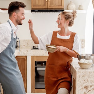 Pinafore linen apron. Japanese cross back apron. No ties linen aprons for women. Linen apron. image 1