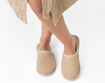 Waffle linen slippers / Unisex / Indoor, SPA, bath slippers / Breathable, quick drying