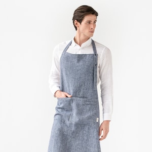 Herren Leinen Kochschürze zum Kochen – robustes Denim-Muster mit Taschen – verstellbare Kochschürze – Geschenk für ihn, Papa – Grillschürze