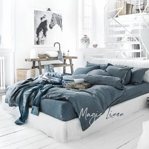 Etsy - Gray blue linen duvet cover set (3 pcs) by MagicLinen