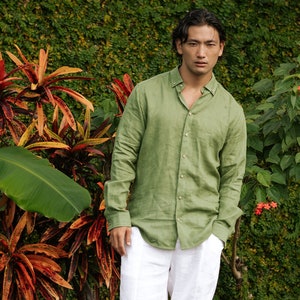 Linen shirt for men NEVADA in Forest green | Button down long sleeve linen shirt | Summer shirt | Mens linen clothing