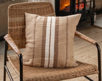 Fodera per cuscino a righe francesi con cerniera / Federa per cuscino decorativa in lino / Arredamento per la casa / Accessorio per divano / Stile fattoria