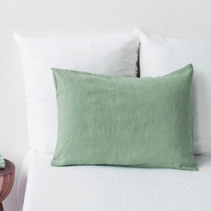 Linen pillow case in Matcha Green color. Softened, washed, custom size pillowcase.