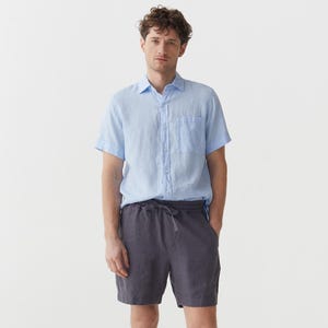 Mens Linen Shorts – Anthracite Drawstring Shorts for Summer with Relaxed Fit – Light Ethical Clothing for Men - Breathable Outfit STOWE