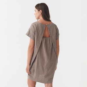 Linen Mini Dress – Short Sleeve Flowy Summer Dress – Casual Loose Fit Outfit – Lightweight Vacation Travel Look – Boho Beachwear Tunic SIWA